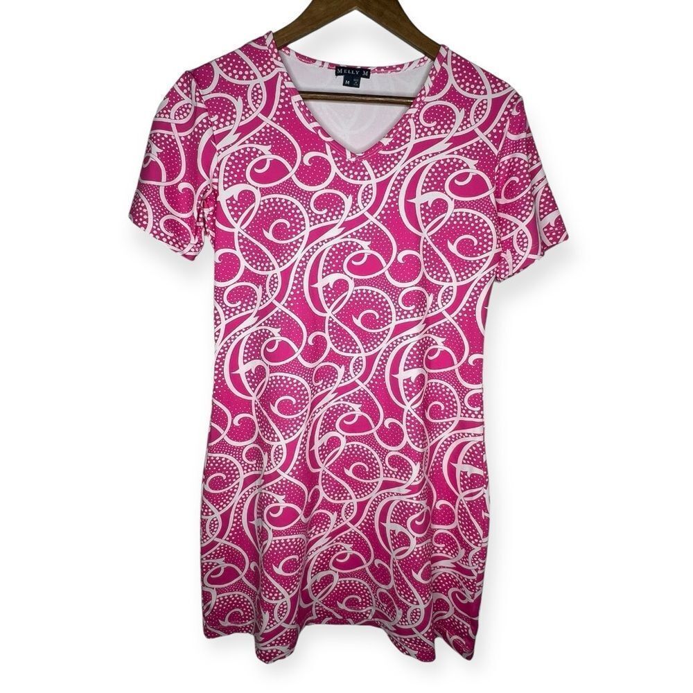 Melly M Keely Pink Coastal Dress Beach Golf Vacation Preppy‎ Made in USA Medium